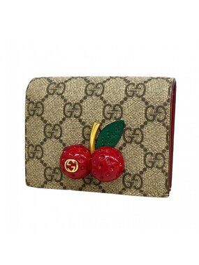 Gucci Wallet GG Supreme Cherry Brown Red Gold